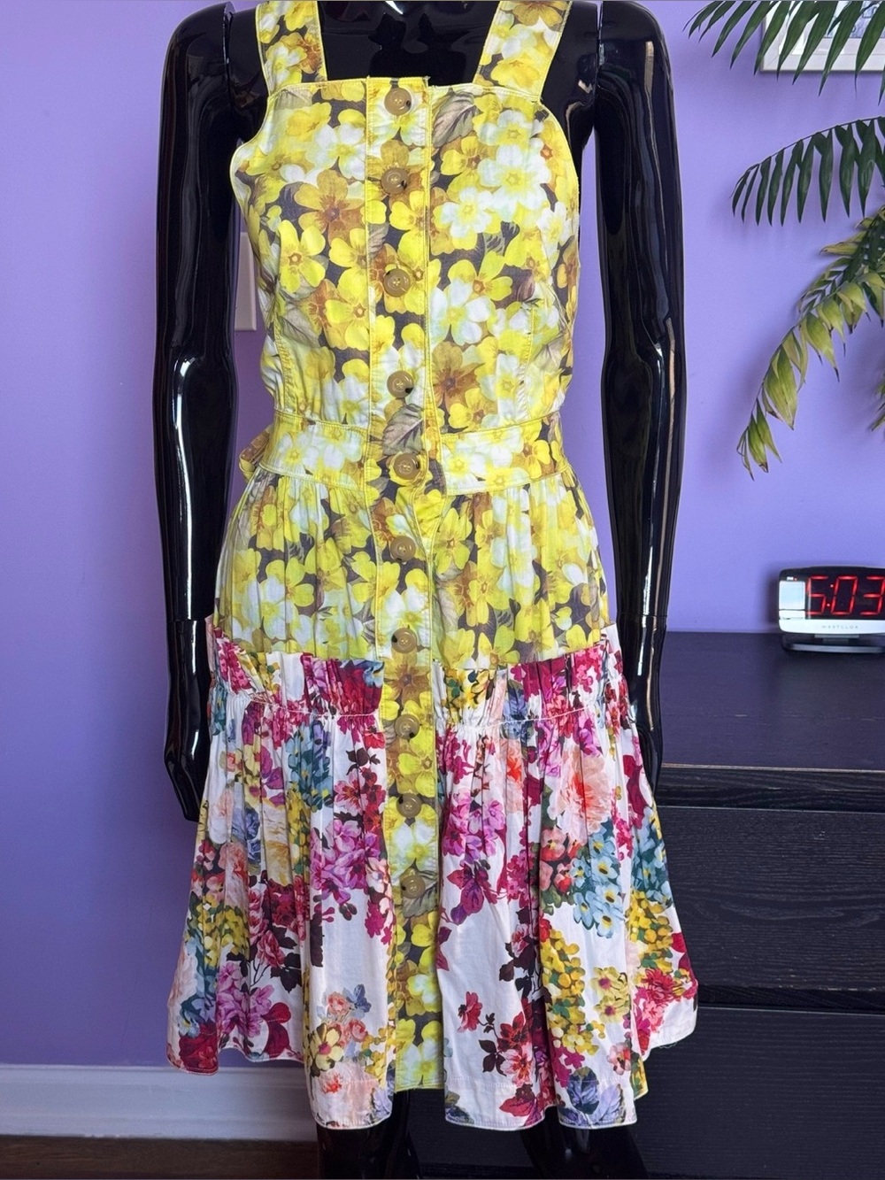 Dolce&Gabbana Floral Button-Front Sundress in Yellow open back